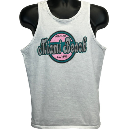 Camiseta sin mangas All Star Cafe Miami Beach, talla mediana, estilo vintage, años 90, para hombre, color blanco