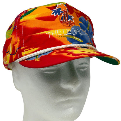 The Legacy Golf Club Hawaiian Floral Hat Vintage 90s Red Rope Cord Baseball Cap
