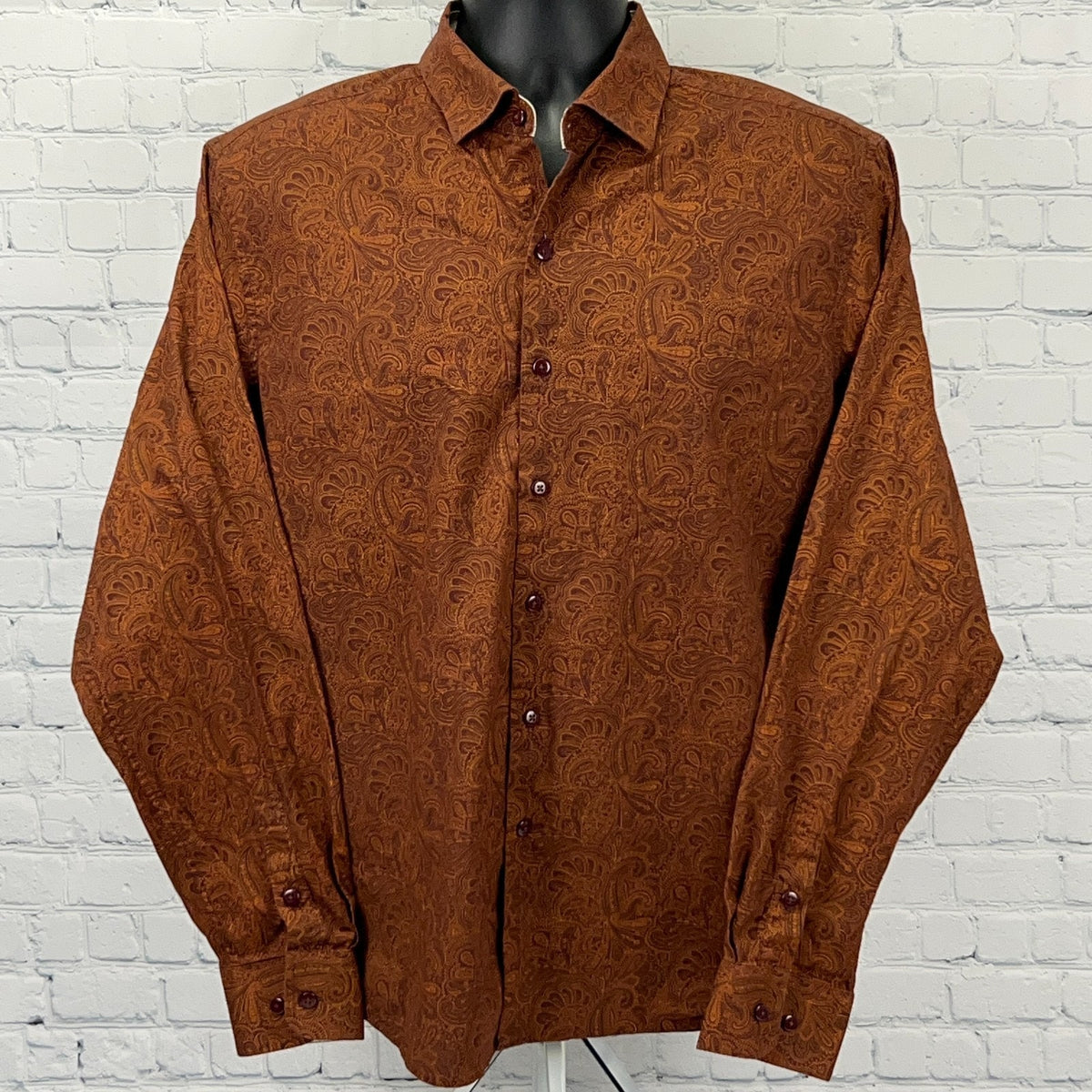 Consequence Shirt Mens M Medium Rust Orange Paisley Stretch Button Front