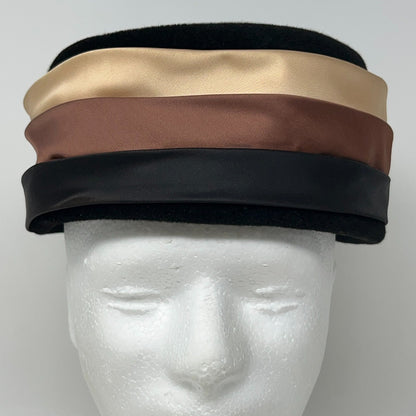 Vintage 50s 60s Merrimac Lady Ann Black Velour Pillbox Hat Womens Medium 58cm