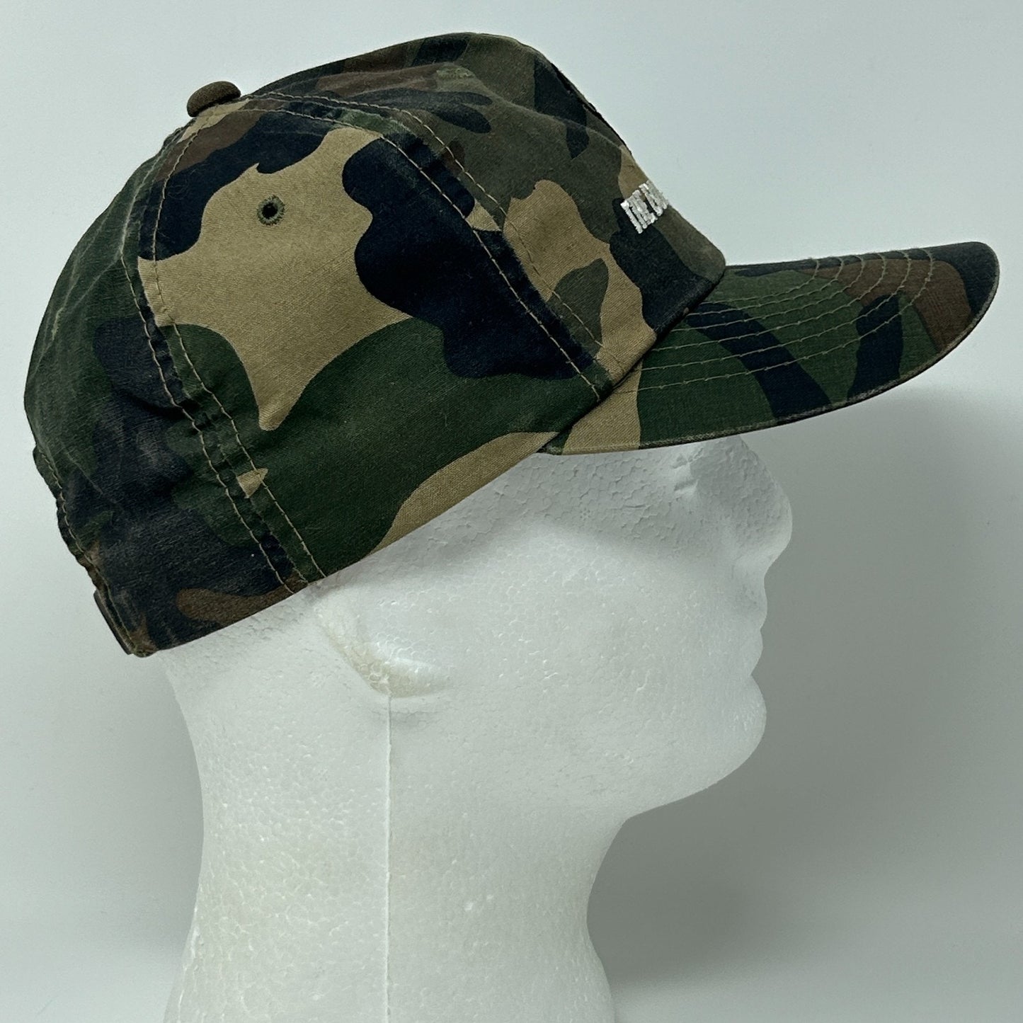 Vintage 90s Buck Stops Here Hat Baseball Cap Hunting Camouflage Green Snapback