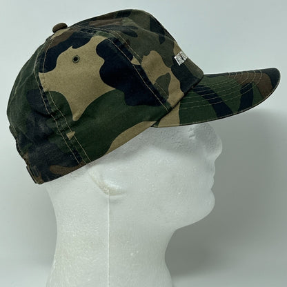Vintage 90s Buck Stops Here Hat Baseball Cap Hunting Camouflage Green Snapback
