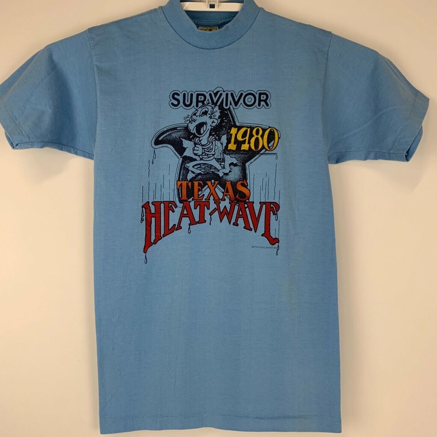 Vintage Survivor Texas Heat Wave T Shirt X-Small 80s 1980 Hot Weather Mens Blue