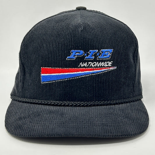 Vintage 80s PIE Nationwide Hat Cap Trucker Trucking Corduroy Strapback Black - Neon Vintage