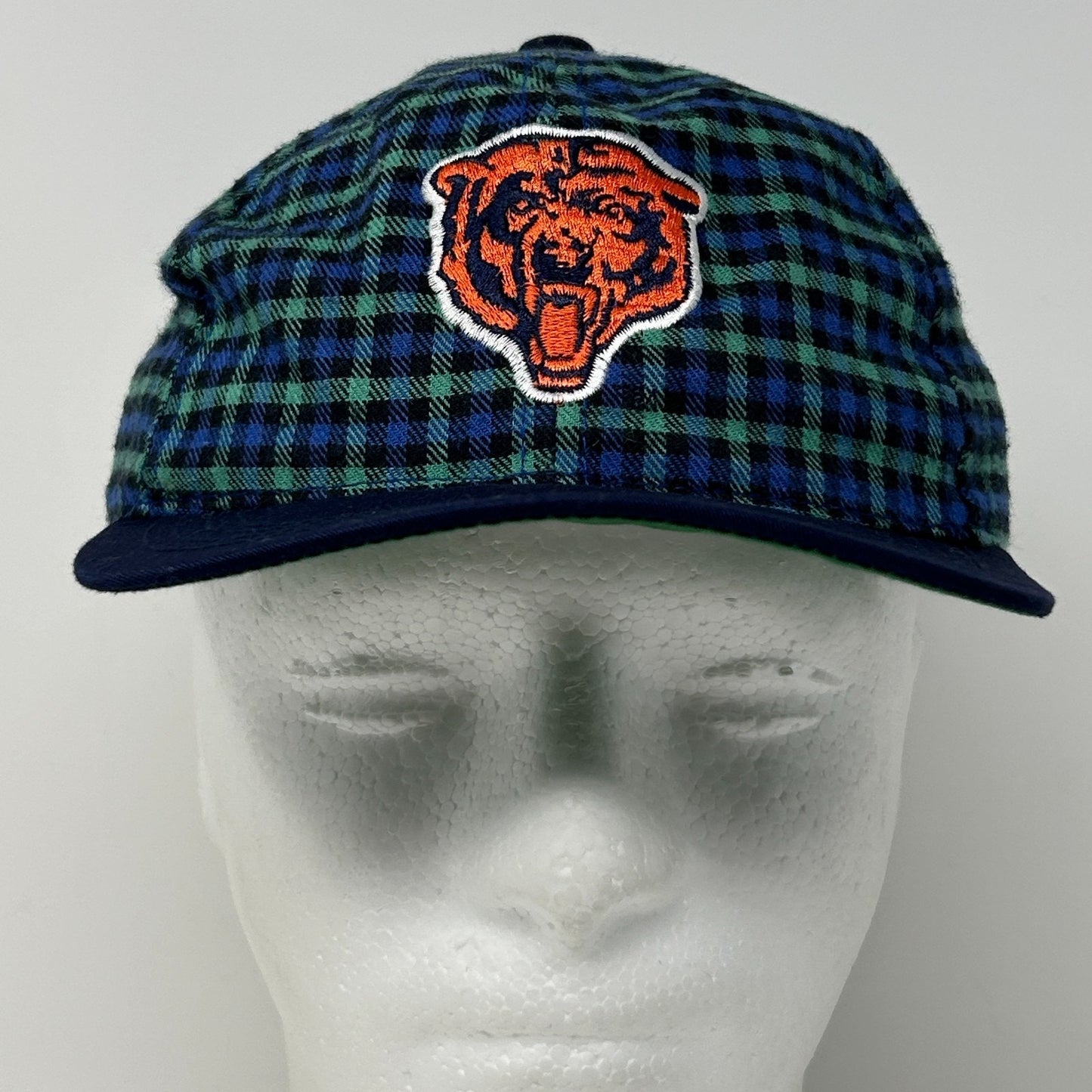 Vintage 90s Chicago Bears Youth Hat Cap Blue Plaid Snapback NFL Football 6 Panel