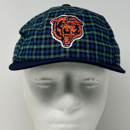 Vintage 90s Chicago Bears Youth Hat Cap Blue Plaid Snapback NFL Football 6 Panel