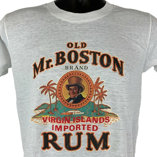 Camiseta vintage de los años 70 de Old Mr Boston Brand Rum, talla pequeña, para hombre, color blanco, de las Islas Vírgenes