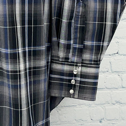 Ely Cattleman Pearl Snap Button Front Shirt Western LS Plaid Black 2XL Tall XXLT