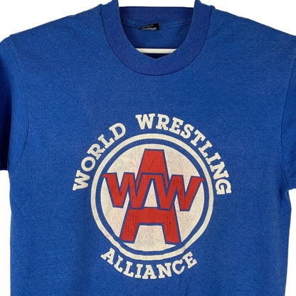 Vintage WWA World Wrestling Alliance T Shirt Medium NWA WWE WWF USA Mens Blue