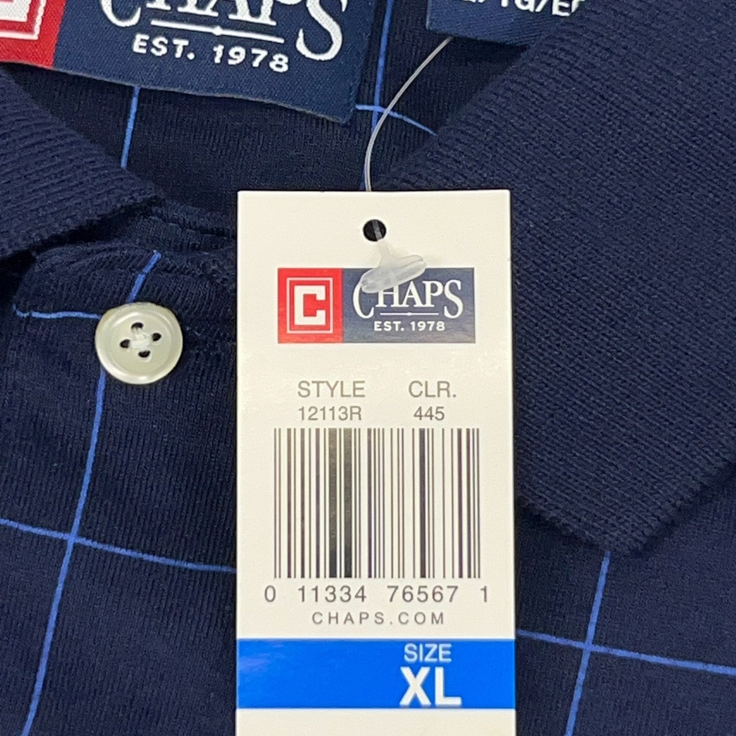 Chaps Polo Shirt XL X-Large Blue Graph Check Short Sleeve Ralph Lauren Cotton