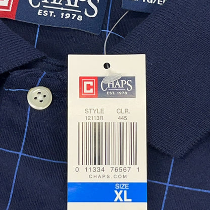 Chaps Polo Shirt XL X-Large Blue Graph Check Short Sleeve Ralph Lauren Cotton