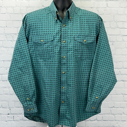 Roper Western Button Front Shirt Cowboy Pockets Long Sleeve Green Mens L Large