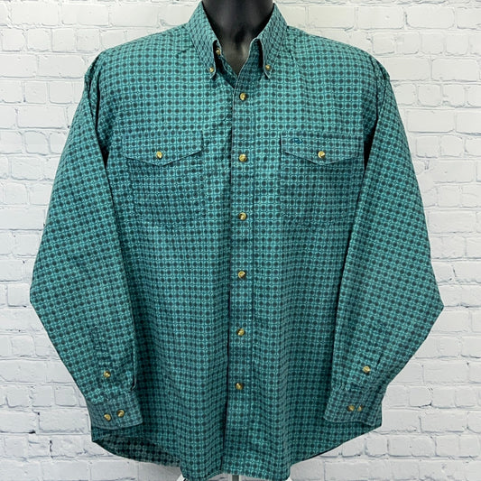 Roper Western Button Front Shirt Cowboy Pockets Long Sleeve Green Mens L Large