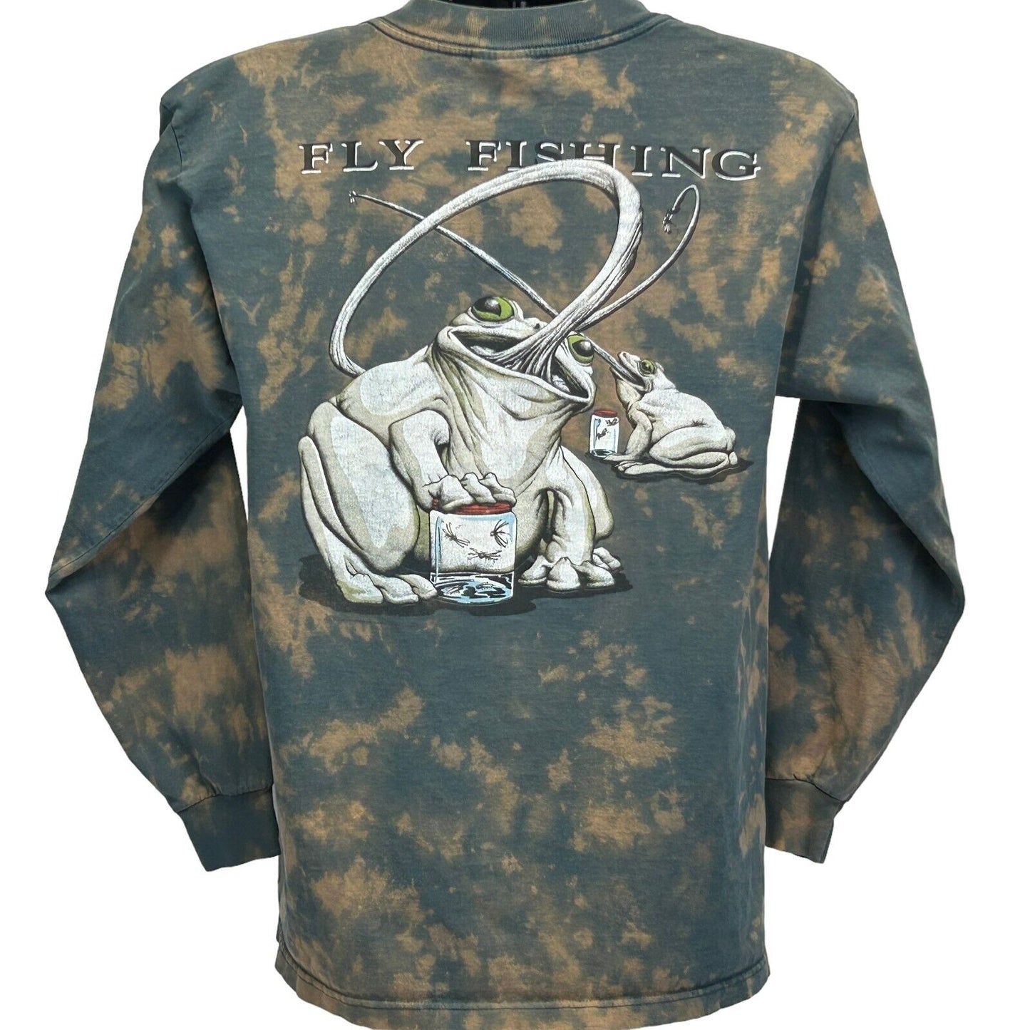 Camiseta vintage de pesca con mosca de los años 90, gran pescador, divertidas formas de vida, para hombre, de EE. UU., verde