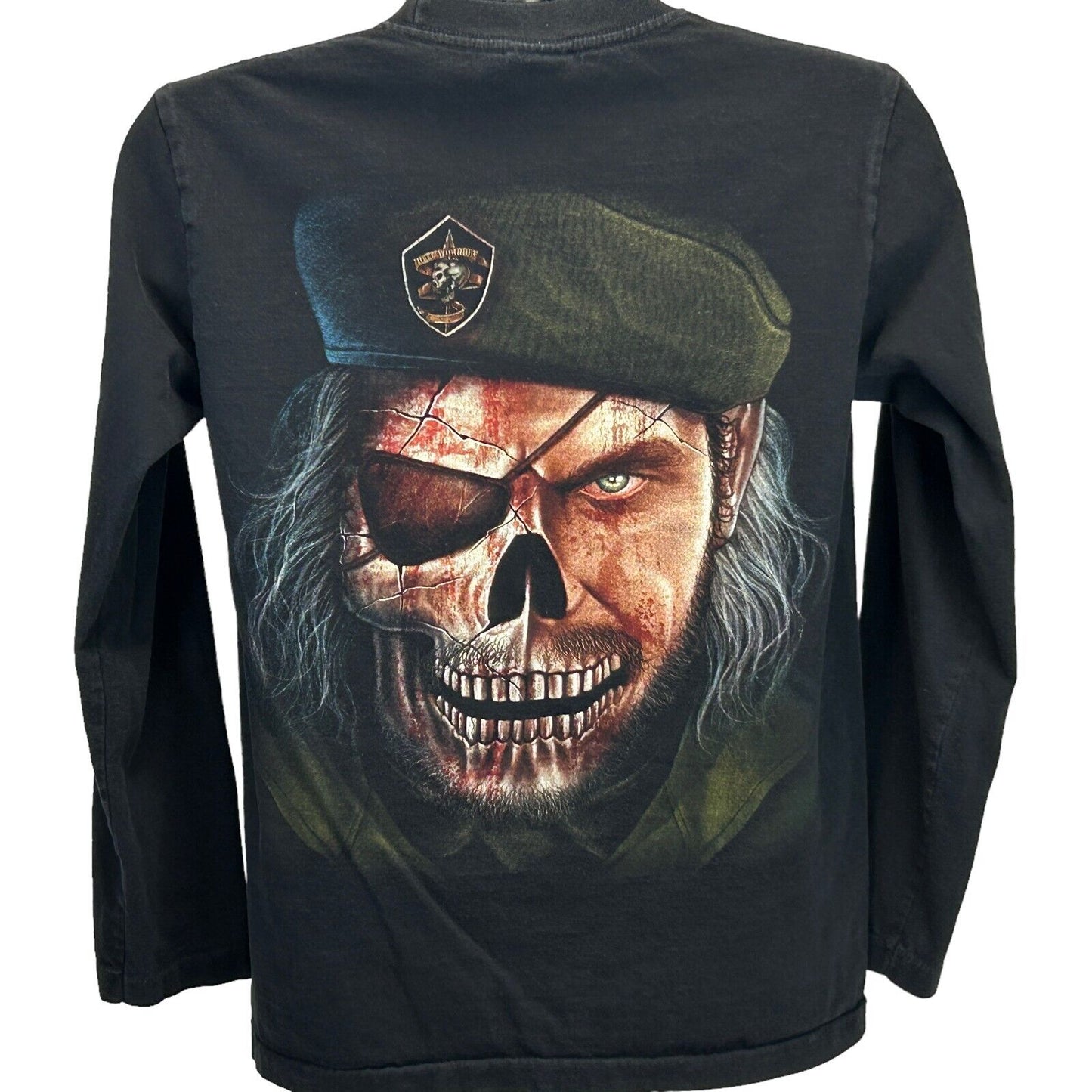 Hell Warrior Vintage 90s T Shirt Medium Skull Guerrilla Long Sleeve Mens Black