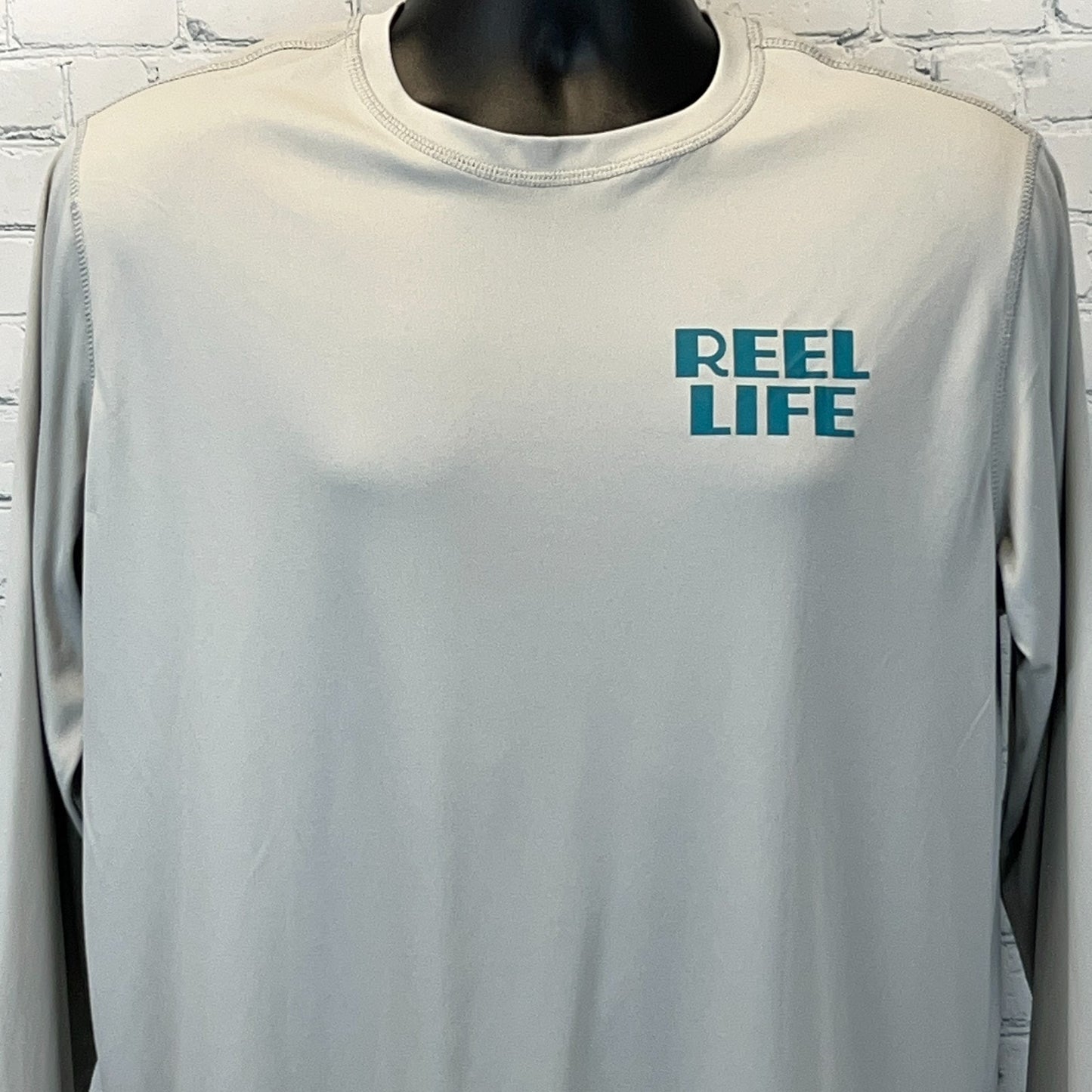 Reel Life Long Sleeve T Shirt Fishing Fisherman Polyester Gray Mens M Medium
