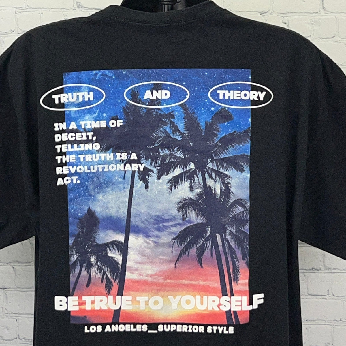 Truth + Theory Los Angeles Palm Trees Be True เสื้อยืดสีดำ Unisex 3XL XXXL