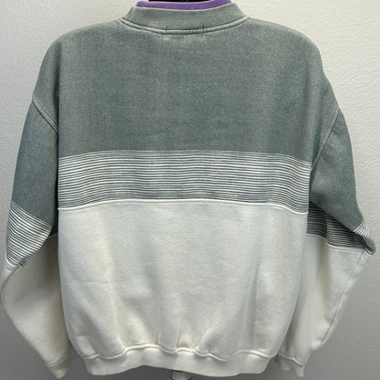 Sudadera con efecto capas vintage, manga larga, rayas, años 90, para hombre, color gris