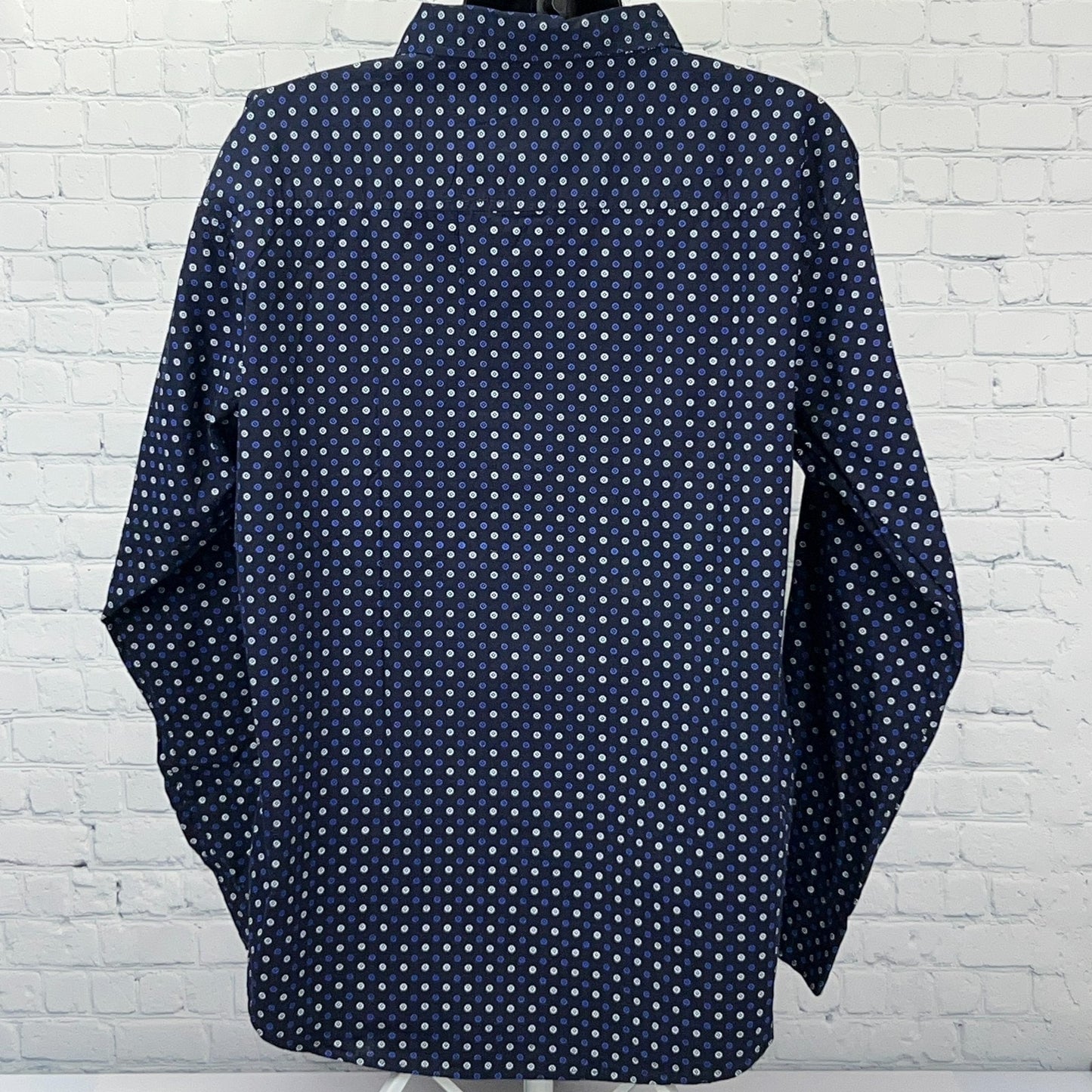 Silver Stone Shirt 3X 3XL Navy Blue Dot Pattern Button Front Roll Tab Sleeves