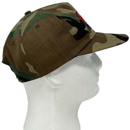 Gorra de béisbol con visera ajustable y estampado de camuflaje verde de los años 80 con la marca Quaker State 4x4 Truck