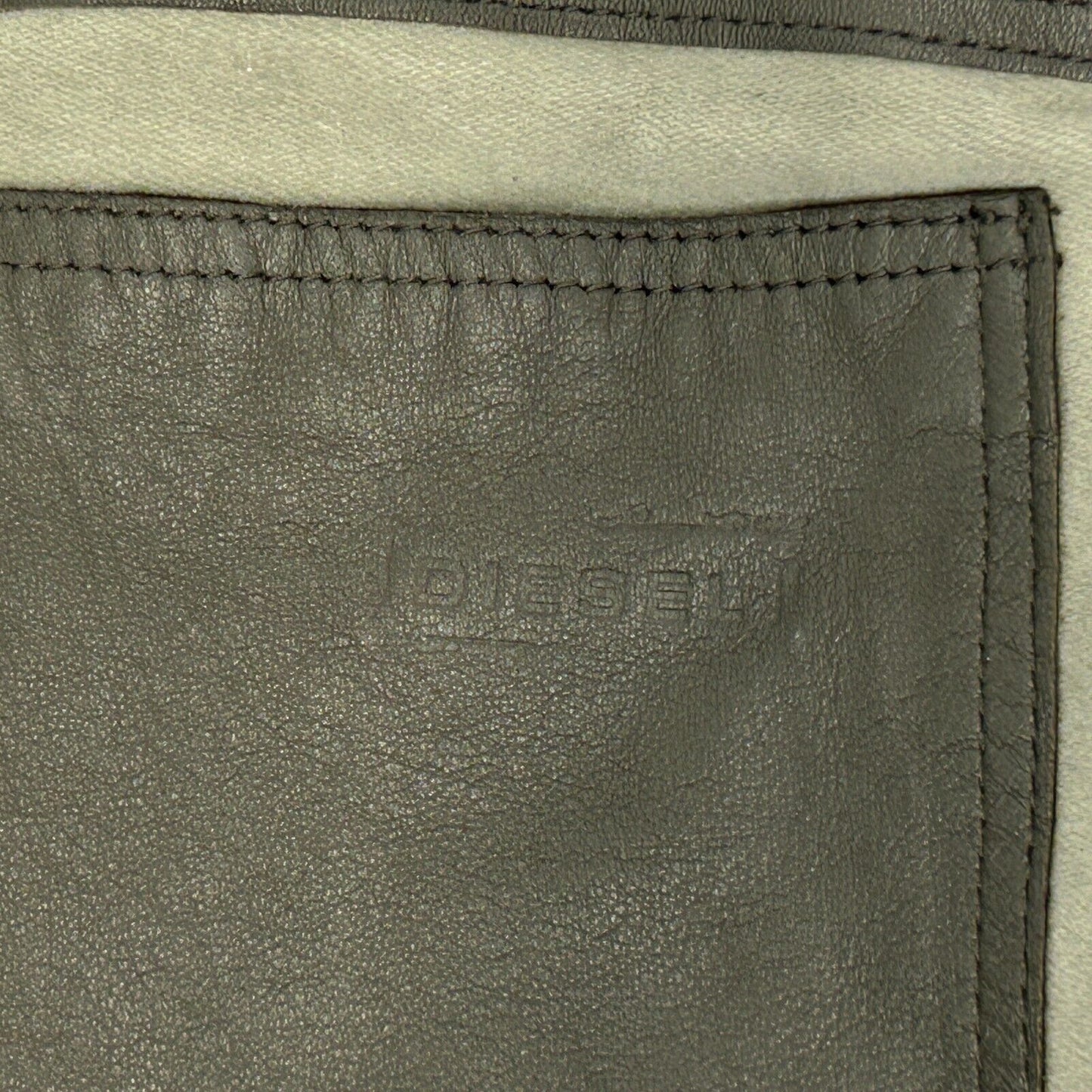 Diesel Leather Overcoat Jacket Medium Pockets Color Block Mens Brown Beige