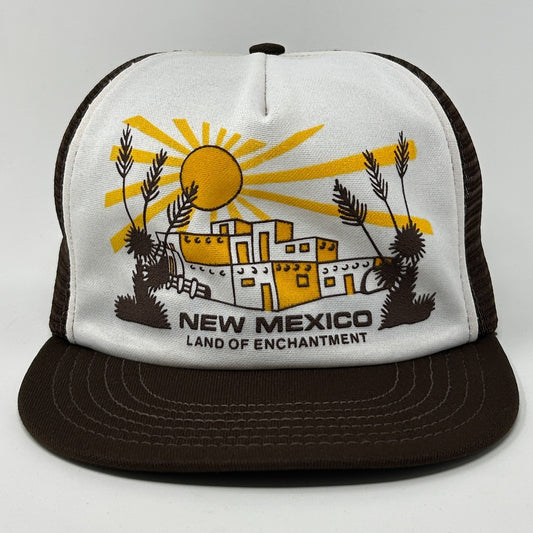 Vintage 80s New Mexico Trucker Hat Baseball Cap 5 Panel Mesh Snapback USA Brown