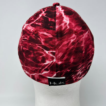 Huk Fishing Hat Baseball Cap Fisherman Stretch Red 6 Panel Flex Fitted M-L