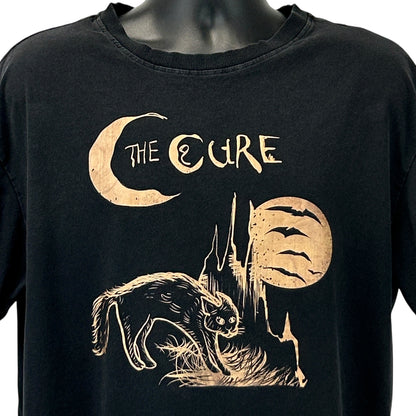 The Cure Cat T Shirt Rock Band Short Sleeve ROMWE Black Graphic Tee L Large