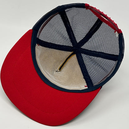 Vintage Siemens RFE 3 Stripe Trucker Hat Cap Blue 80s Mesh Snapback 5 Panel USA