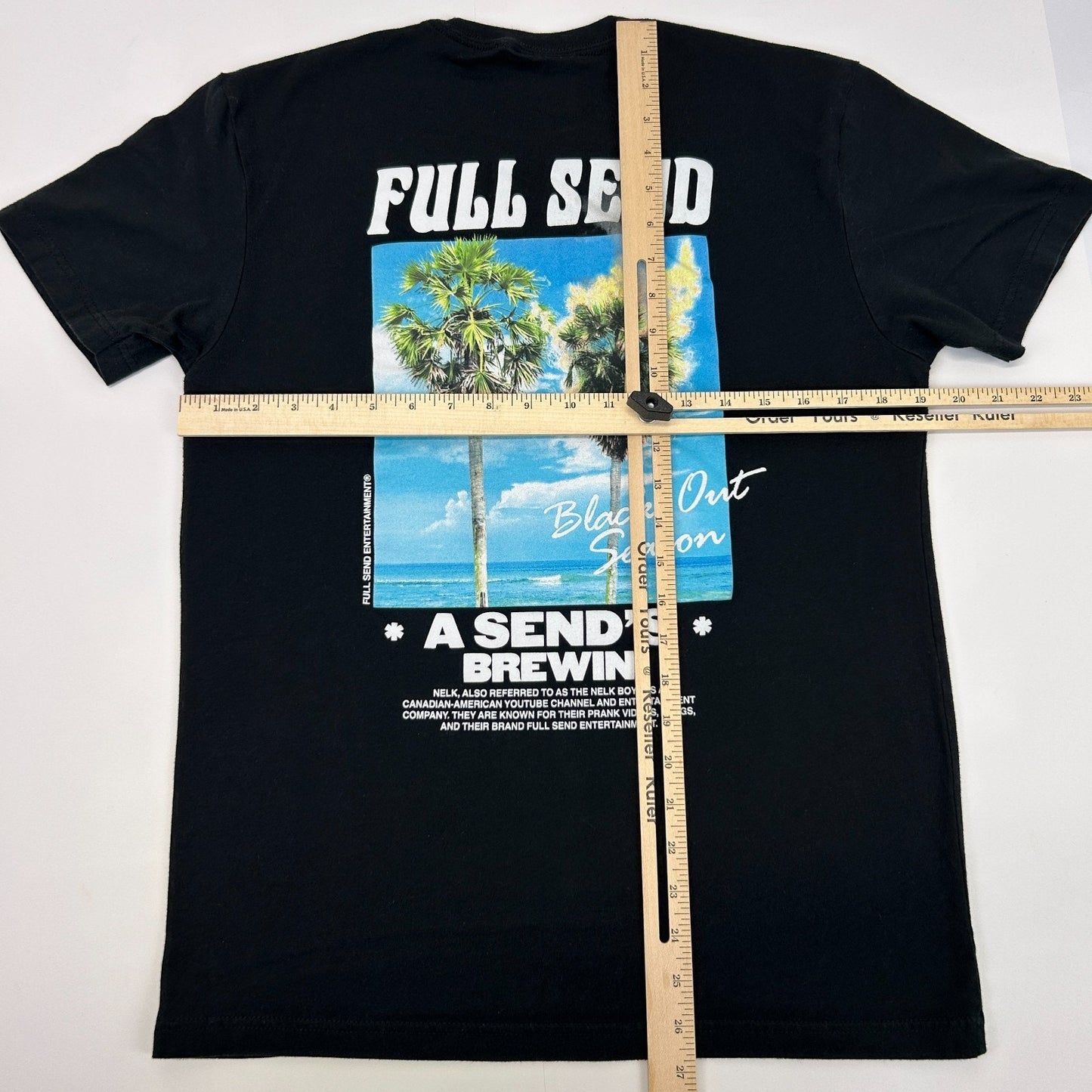 Full Send Nelk Boys T Shirt Black Out Season A Sends Brewin Palm Tree M Medium