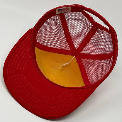 Vintage Deer River Lions Club Wild Rice Run Trucker Hat Cap Red 80s Snapback USA