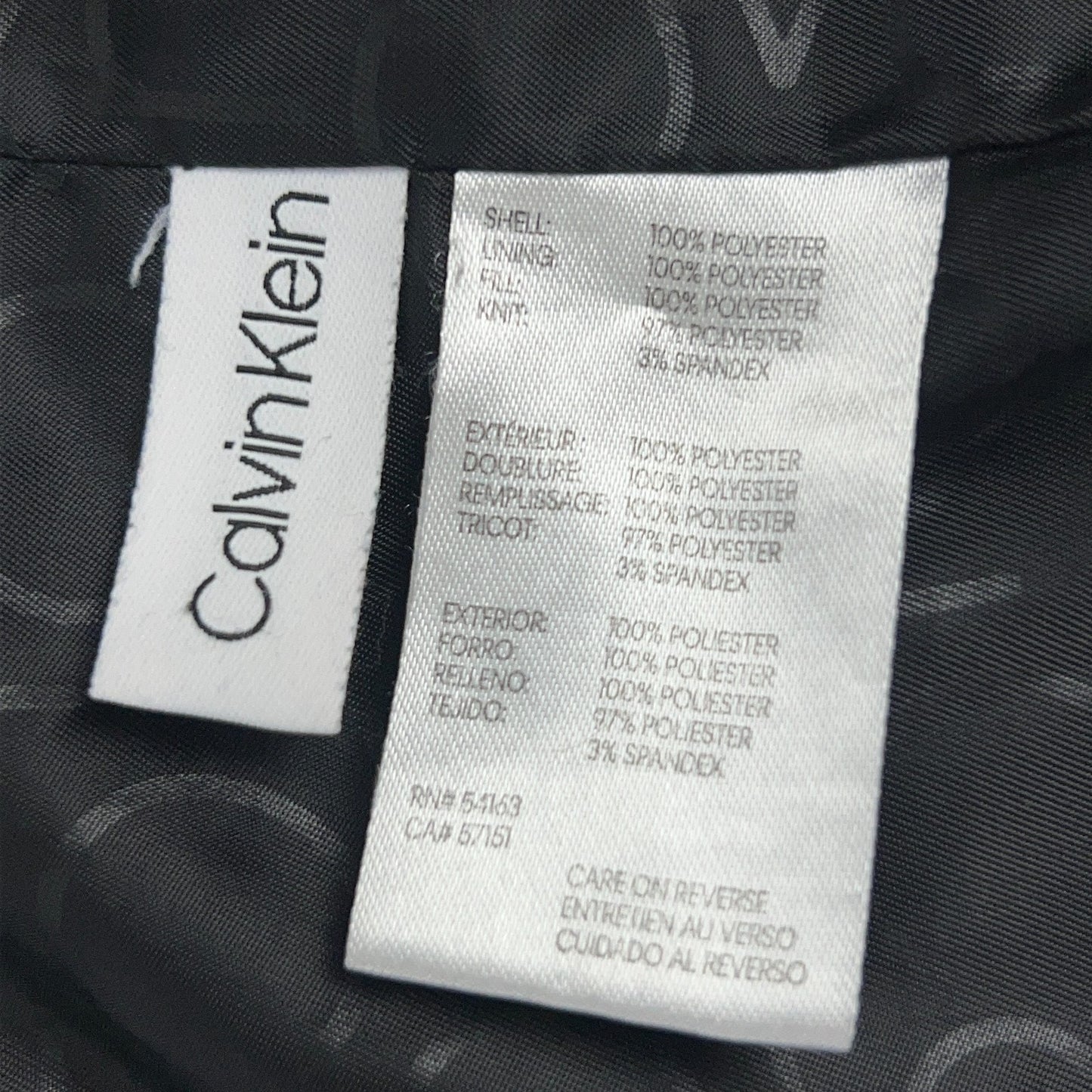 Calvin Klein Flight Jacket XXL 2XL Black Quilted Polyester Zip Pocket Bomber
