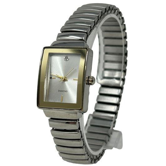Diamond Brand Reloj de pulsera para mujer Pulsera plateada Banda analógica Esfera de 12 horas