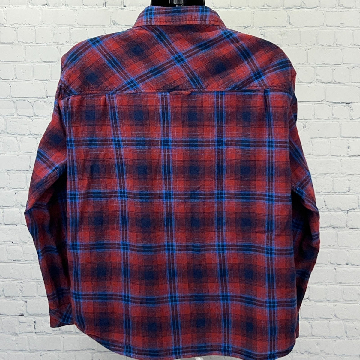 Hurley Flannel Shirt XL X-Large Red Blue Plaid Button Front Cotton Surfer Skater