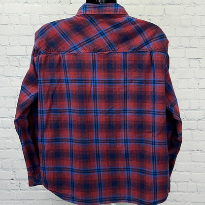 Hurley Flannel Shirt XL X-Large Red Blue Plaid Button Front Cotton Surfer Skater
