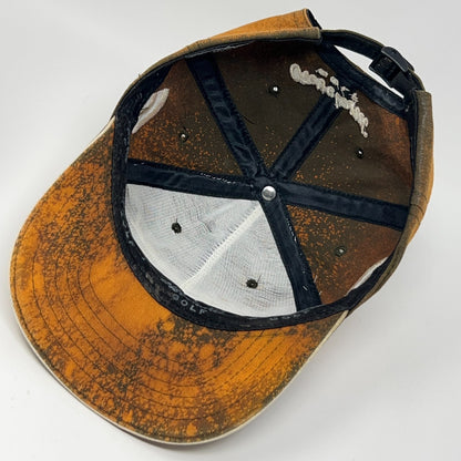 Cleveland Golf Hat Baseball Cap Golfer Golfing Strapback Bleach Spotted Orange