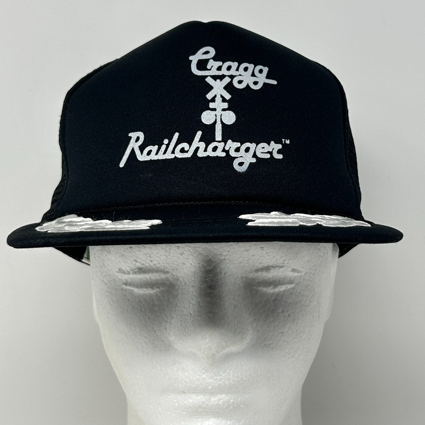 Vintage 90s Cragg Railcharger Trucker Hat Baseball Cap Train Mesh Snapback Black - Neon Vintage