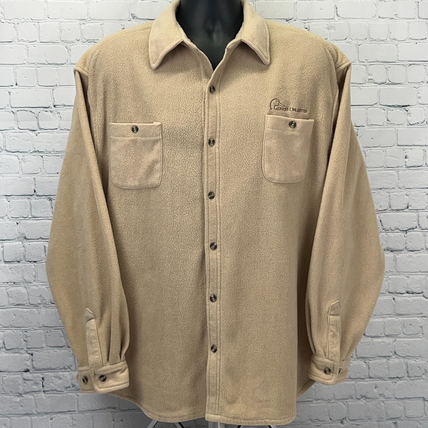 Ducks Unlimited Fleece Shirt XL X‑Large Beige Button Front Polyester Waterfowl