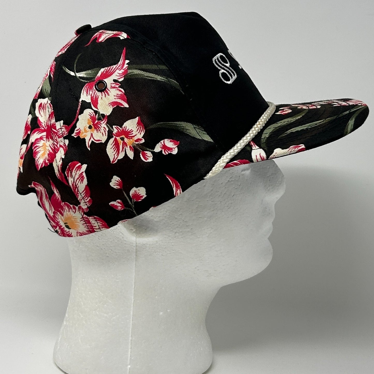 Vintage 80s Seagate Floral Hat Cap Computers Technology Hawaiian Snapback Black