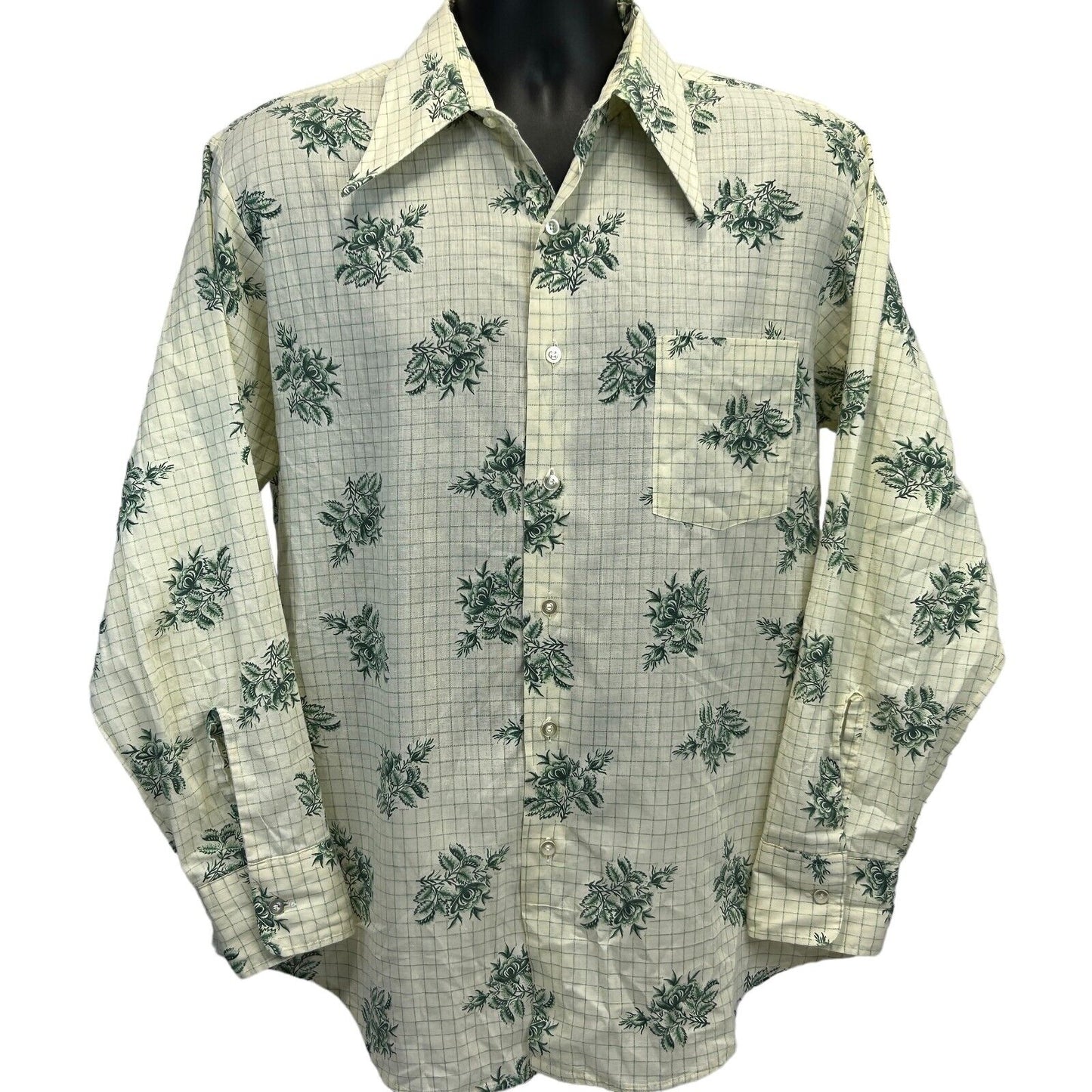 Camisa con botones delanteros vintage Sears Kings Road de los años 60 y 70, talla grande, para hombre, color amarillo