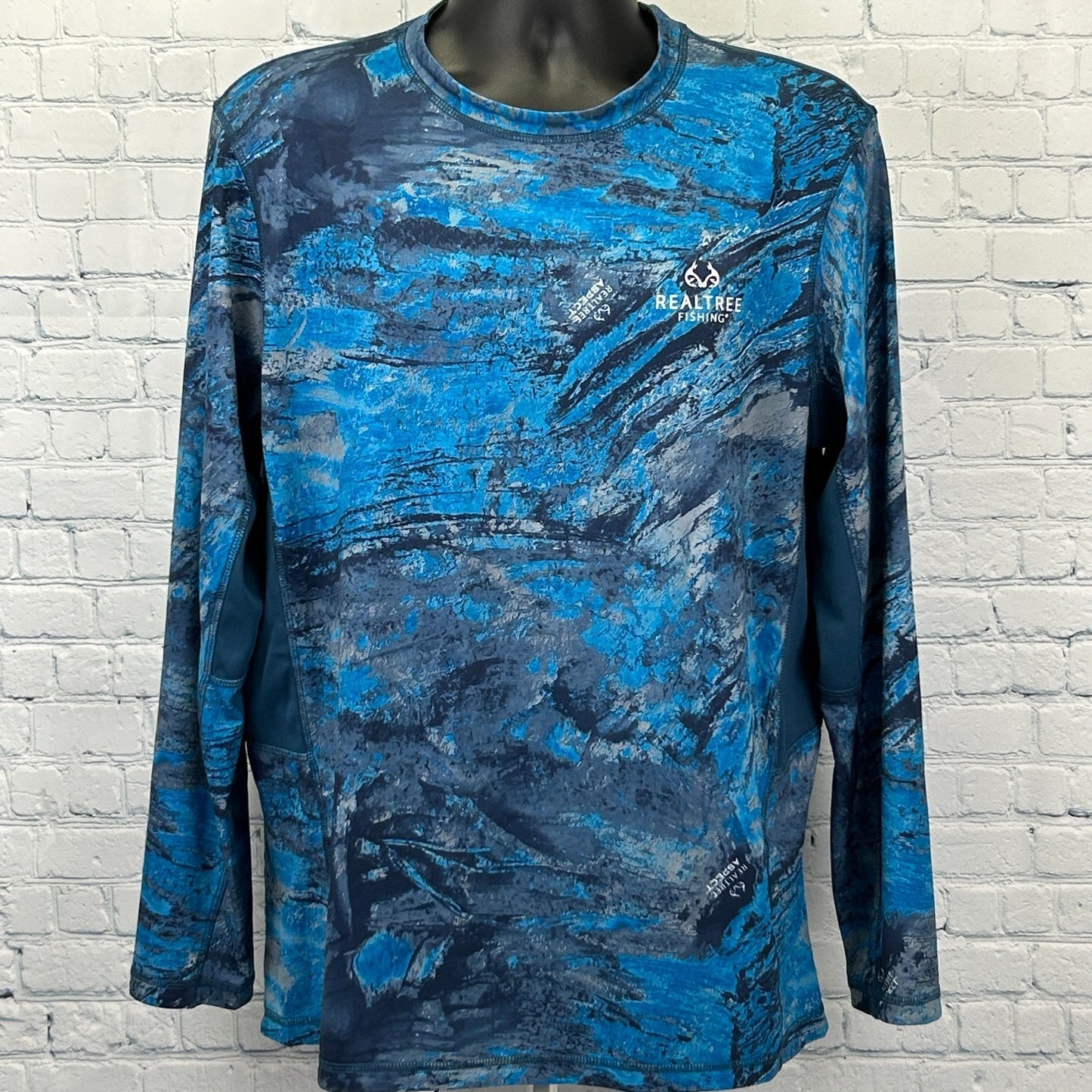 Realtree Aspect Fishing T Shirt Long Sleeve Fisherman AOP Blue Tee Mens L Large