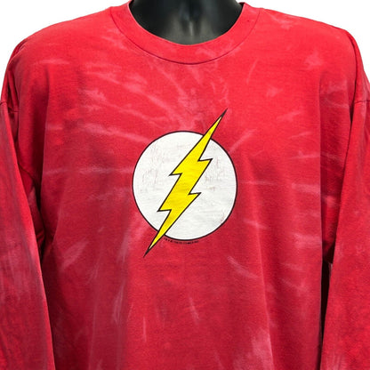 The Flash Logo Vintage 90s T Shirt XXL DC Comics Comic Book Long Sleeve Mens Red