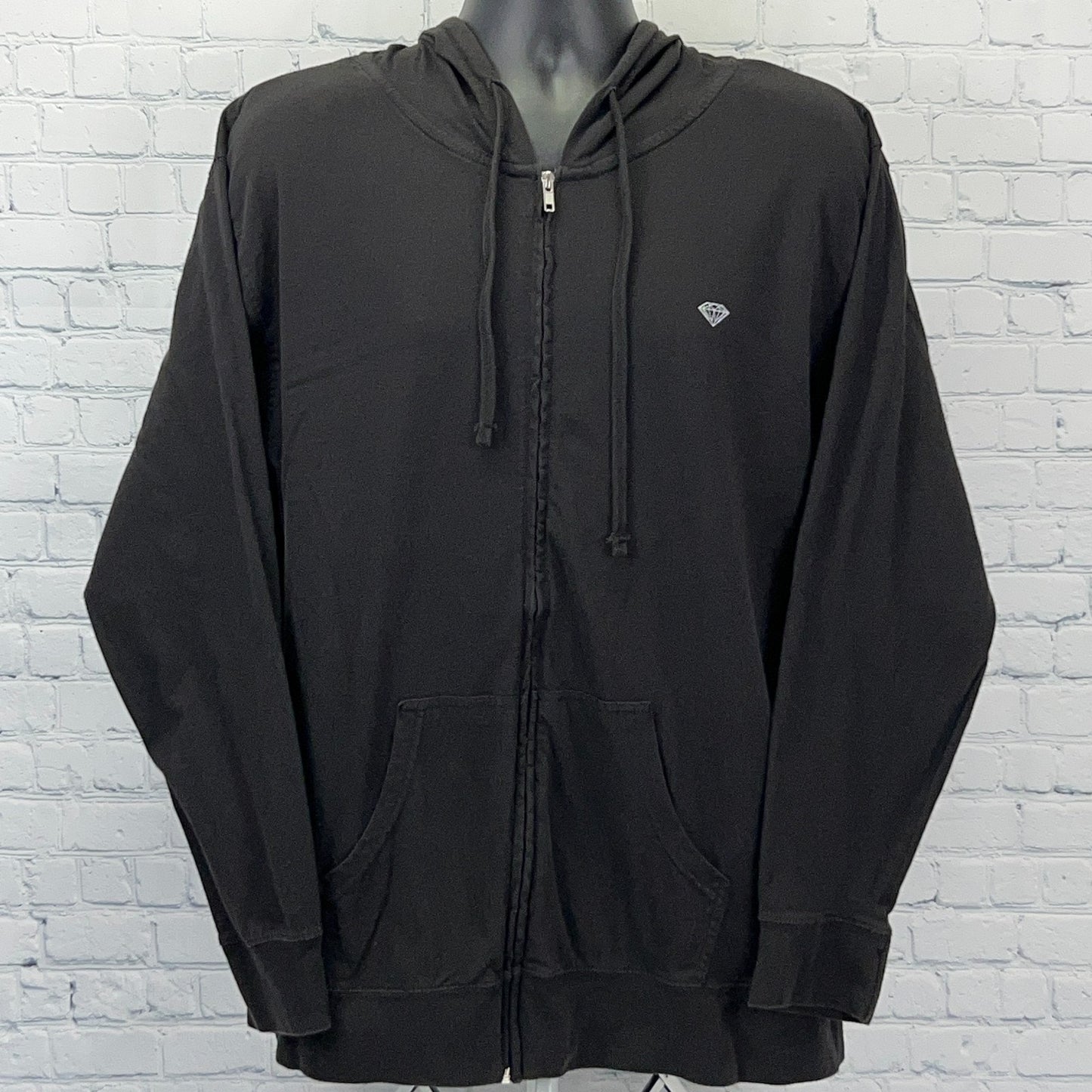 Diamond Supply Co Hooded T Shirt Hoodie Long Sleeve Full Zip Black XL X-Large