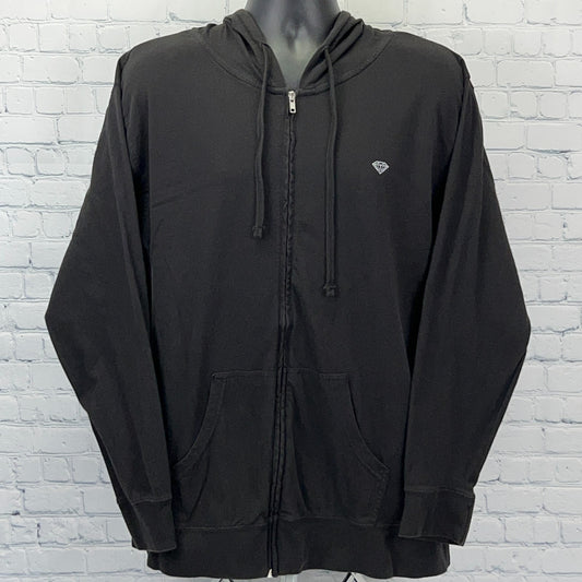 Diamond Supply Co Hooded T Shirt Hoodie Long Sleeve Full Zip Black XL X-Large