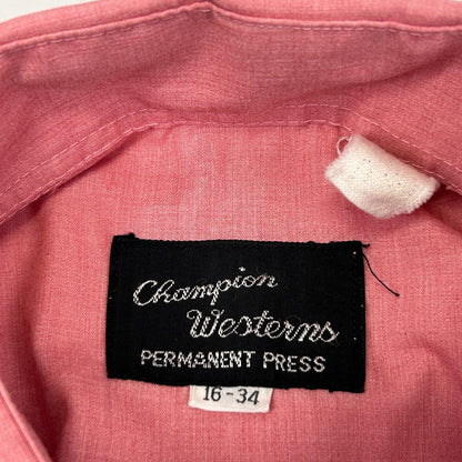 Vintage 70s Champion Westerns Pearl Snap Button Front Shirt Cowboy Pink M Medium