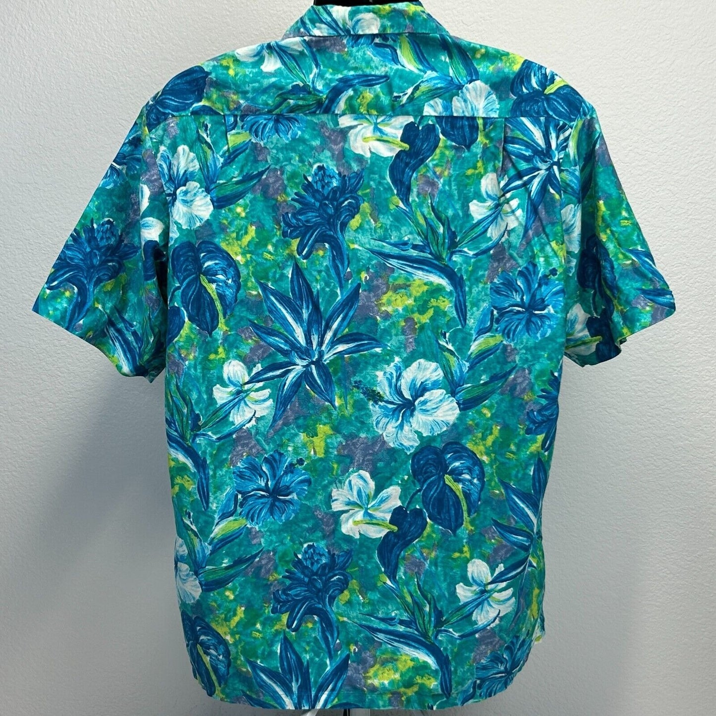 Camisa hawaiana vintage Hale-Emi para hombre con flores grandes, fabricada en EE. UU., color azul