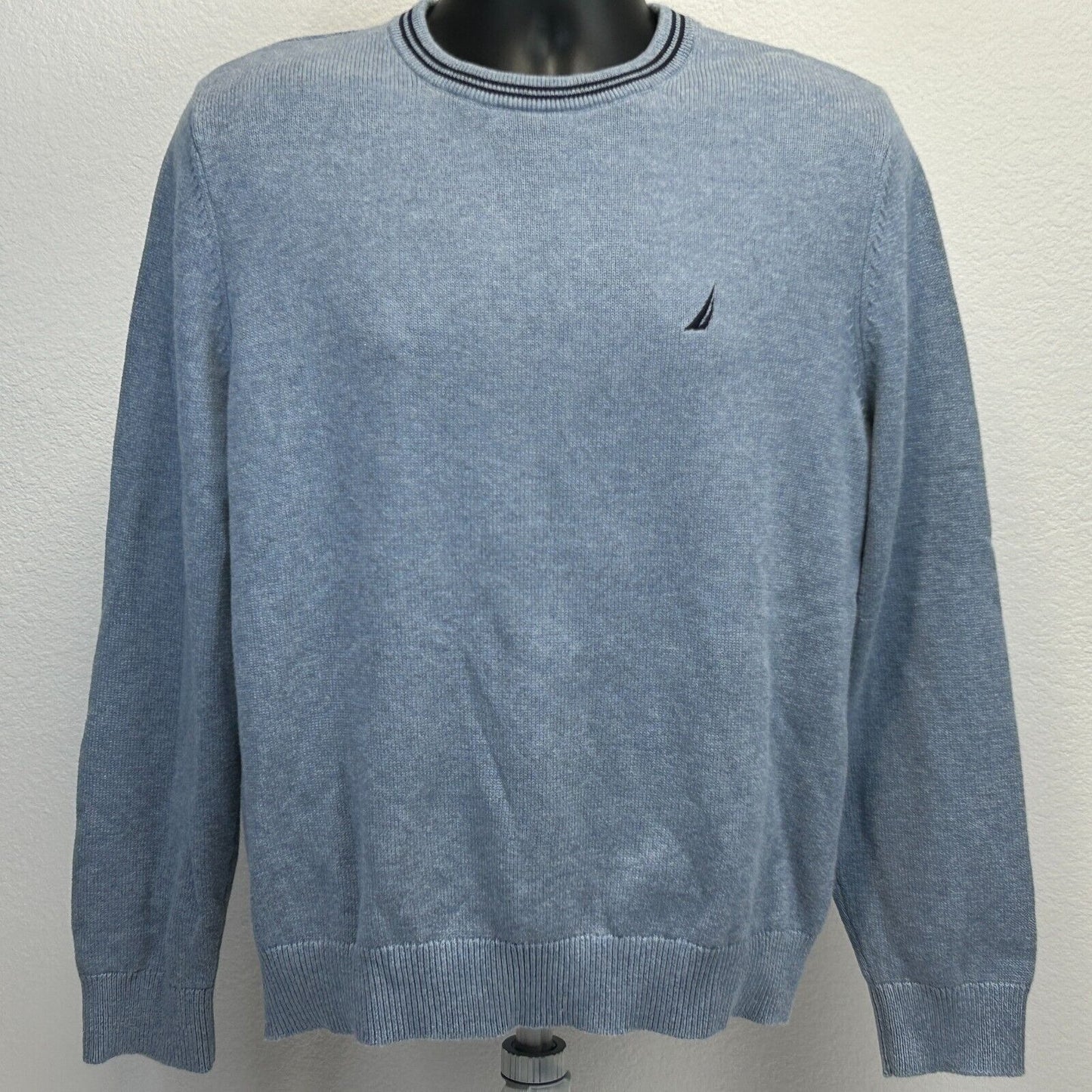 Nautica Crew Neck Sweater Mens Large Long Sleeve Cotton Heathered Light Blue