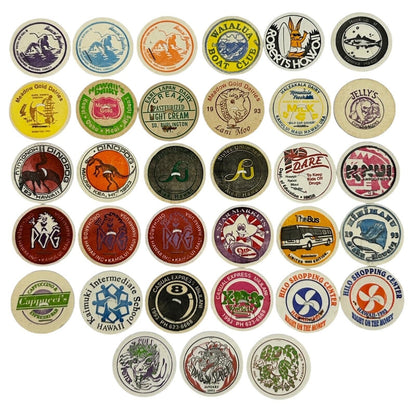 Lot of 33 Hawaii Milk Caps Pogs Vintage 90s Hawaiian Advertising Game 1993