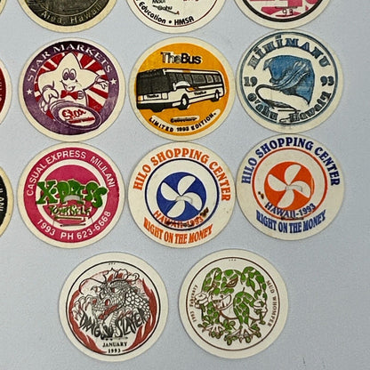 Lot of 33 Hawaii Milk Caps Pogs Vintage 90s Hawaiian Advertising Game 1993