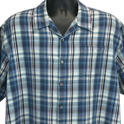 Tommy Bahama Silk Hawaiian Camp Shirt Mens X-Large XLX Blue Plaid Button Front